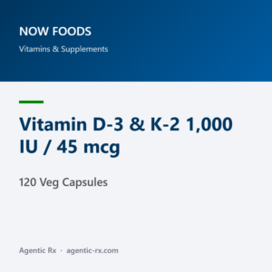 NOW Vitamin D-3 & K-2 1,000 IU / 45 mcg (120 Veg Capsules)